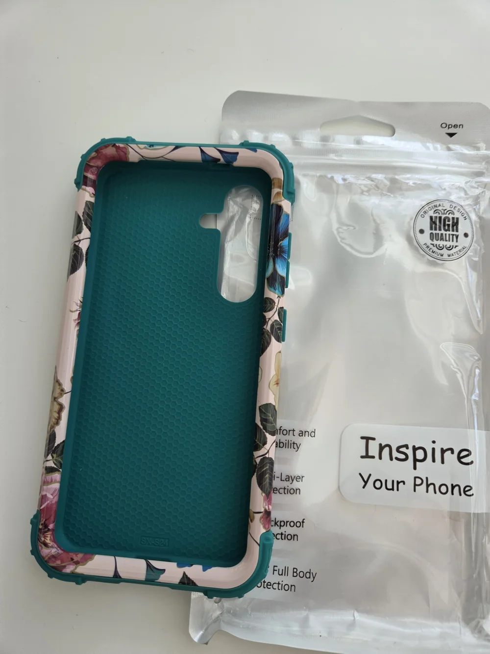 Floral Teal Accent Protective Cell Phone Case For Samsung Galaxy S24